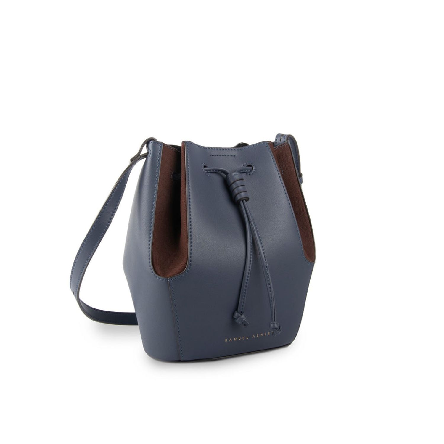 Samuel Ashley Chantal Leather Drawstring Bag - Navy - Seager Inc